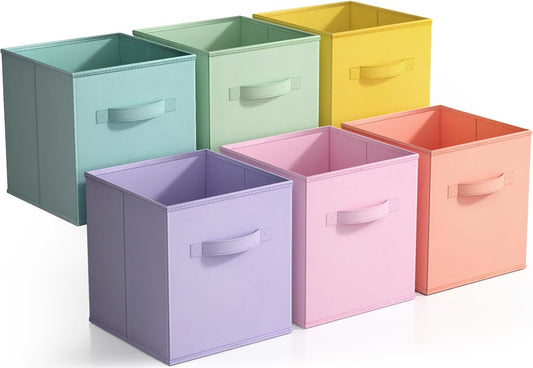 Foldable Storage Cube Basket Bin - Great for Nursery, Playroom, Closet, Home Organization ( Pastel Multi-Color, 6 Pack)