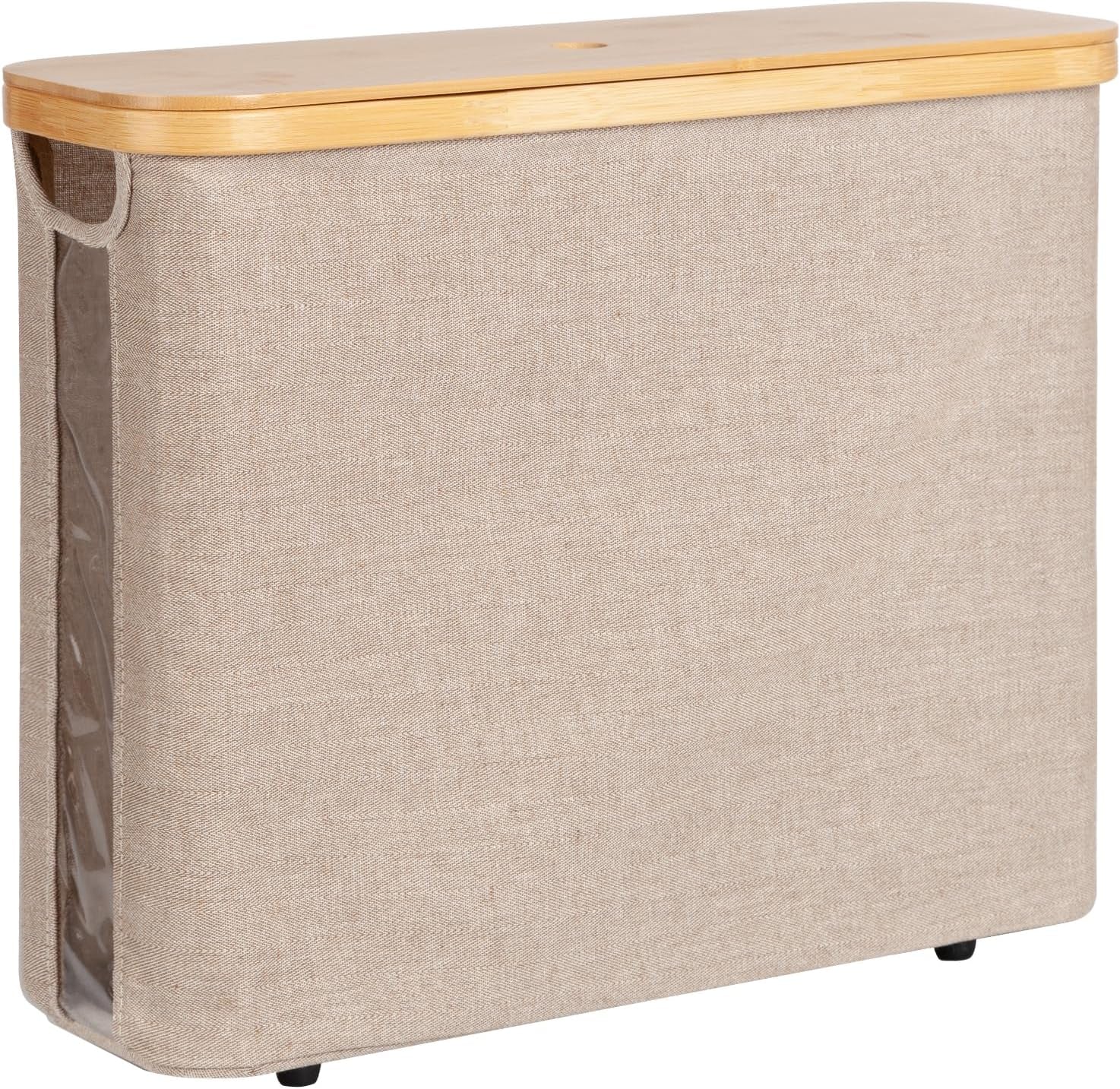 Toilet Paper Storage Basket, Papers Container with Bamboo Lid, Medium Toilets Holder for up to 9 Mega Rolls, Organizer for Bathroom, Brown and Beige, 1 Pack