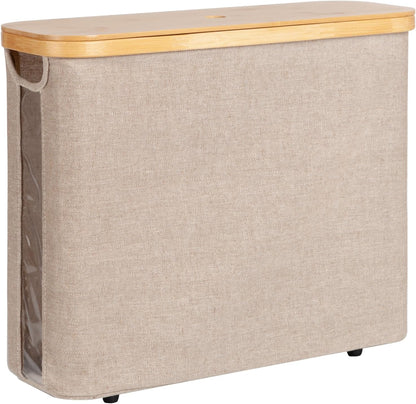 Toilet Paper Storage Basket, Papers Container with Bamboo Lid, Medium Toilets Holder for up to 9 Mega Rolls, Organizer for Bathroom, Brown and Beige, 1 Pack