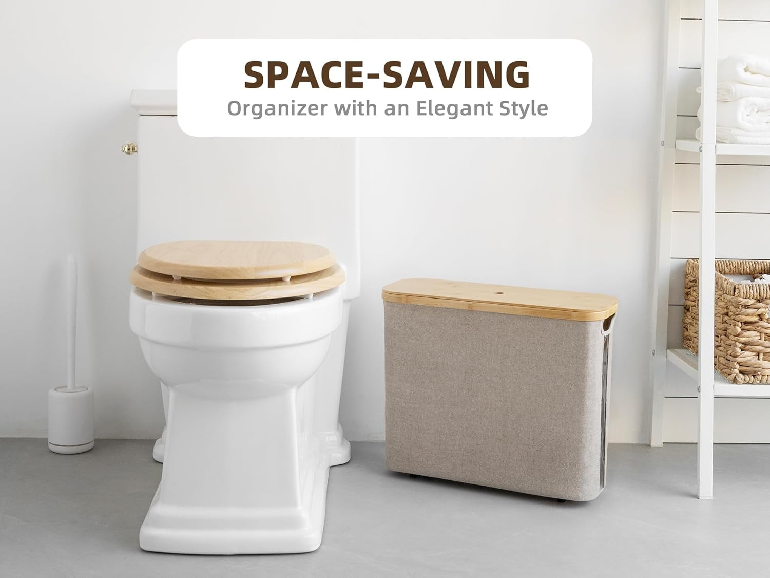 Toilet Paper Storage Basket, Papers Container with Bamboo Lid, Medium Toilets Holder for up to 9 Mega Rolls, Organizer for Bathroom, Brown and Beige, 1 Pack