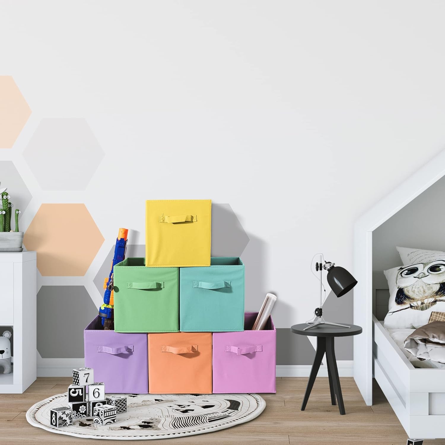 Foldable Storage Cube Basket Bin - Great for Nursery, Playroom, Closet, Home Organization ( Pastel Multi-Color, 6 Pack)