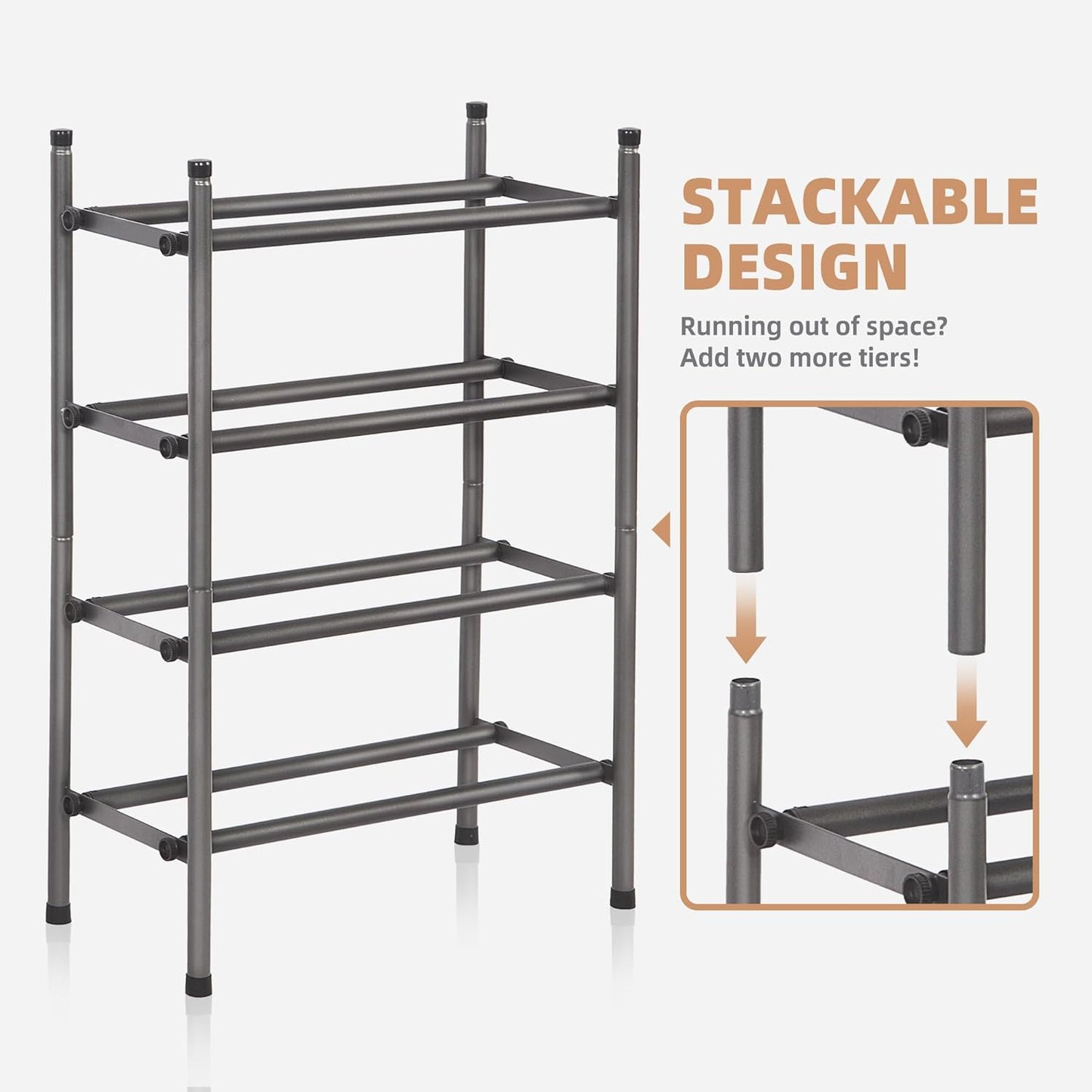 Expandable Shoe Rack, Stackable Shoe Rack for Closet, Small Shoe Rack Organizer for Entryway, Adjustable Shoe Rack for Garage, Shoe Rack for Front Door, Metal Shoe Rack, Black 2 Tier