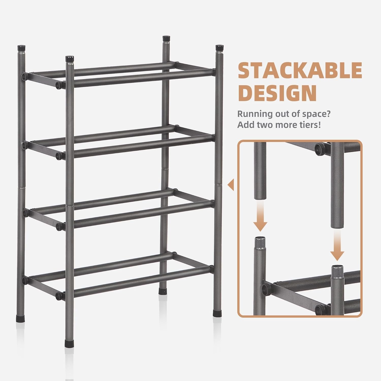 Expandable Shoe Rack, Stackable Shoe Rack for Closet, Small Shoe Rack Organizer for Entryway, Adjustable Shoe Rack for Garage, Shoe Rack for Front Door, Metal Shoe Rack, Black 2 Tier