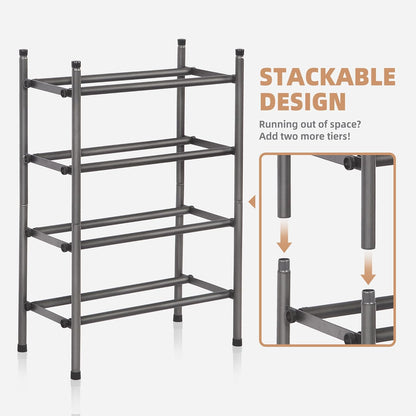 Expandable Shoe Rack, Stackable Shoe Rack for Closet, Small Shoe Rack Organizer for Entryway, Adjustable Shoe Rack for Garage, Shoe Rack for Front Door, Metal Shoe Rack, Black 2 Tier