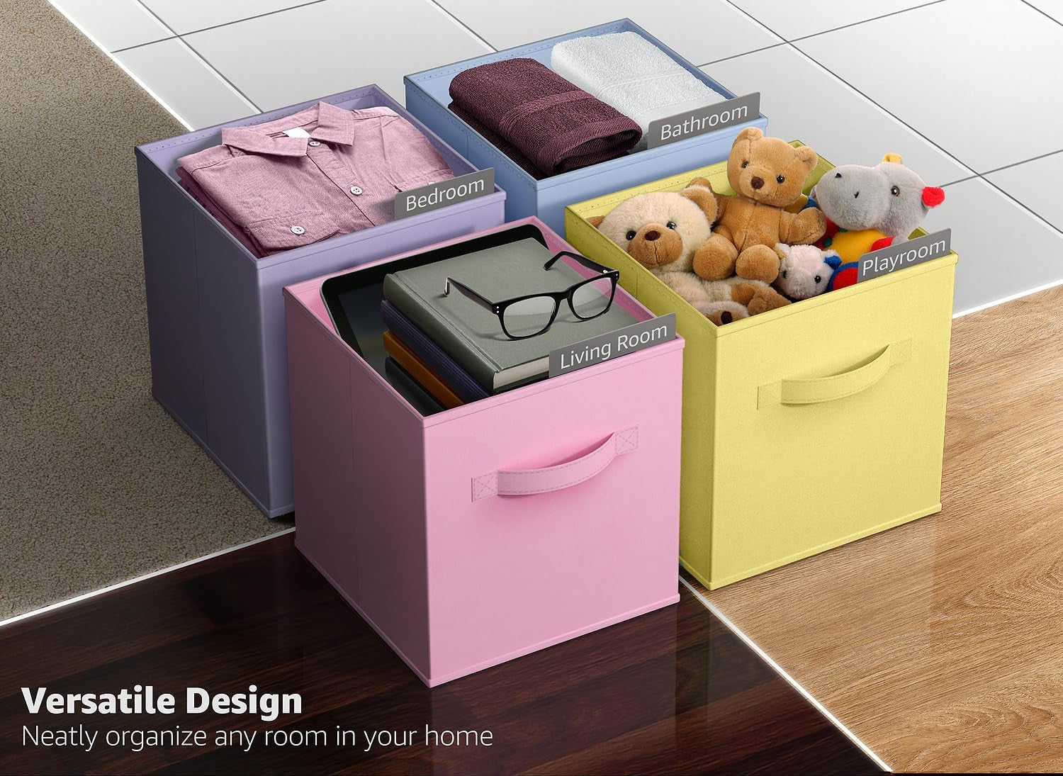 Foldable Storage Cube Basket Bin - Great for Nursery, Playroom, Closet, Home Organization ( Pastel Multi-Color, 6 Pack)