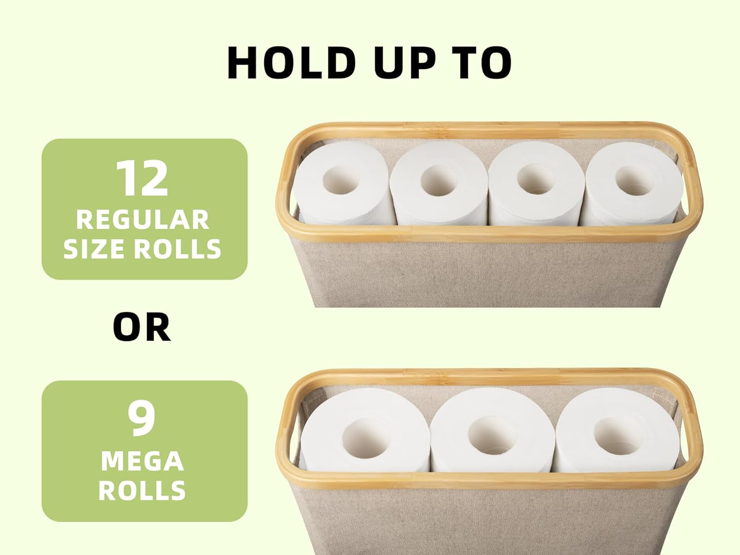 Toilet Paper Storage Basket, Papers Container with Bamboo Lid, Medium Toilets Holder for up to 9 Mega Rolls, Organizer for Bathroom, Brown and Beige, 1 Pack